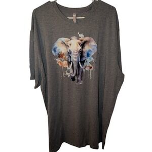 Royal Apparel Mens 2XL Bamboo Elephant Watercolor Graphic Tee Heather Grey Shirt